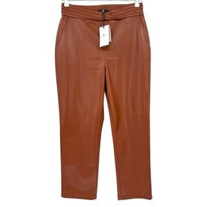 7 For All Mankind Crossover Waist High Rise Vegan Leather Pants Cognac Brown L